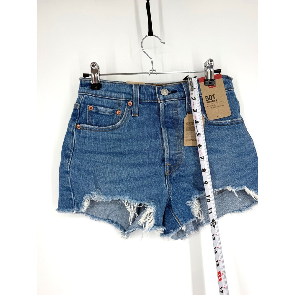 NEW Levis 501 Original High Rise Distressed Button Fly Denim Shorts Blue W25 - Picture 12 of 13